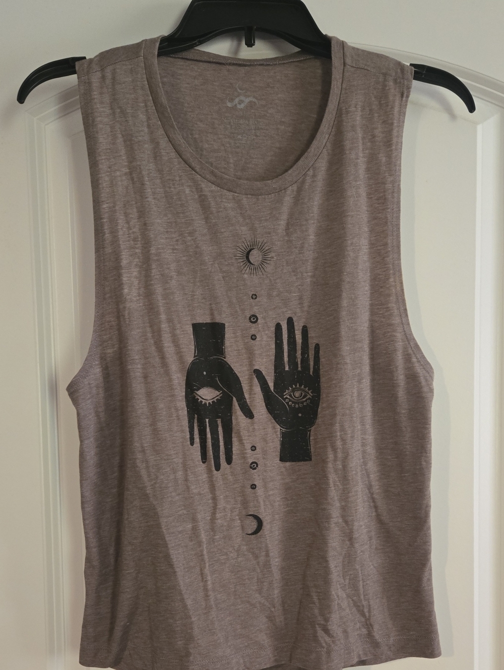 Neoclassics Taupe Graphic Muscle Tank with Black Celestial Hands
